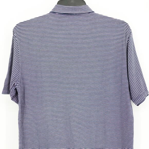 J. McLaughlin Mens Polo Shirt Medium Purple Blue Stripe Collared Short Sleeve - Picture 6 of 9